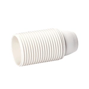 Weiße E14 Lampenfassung aus Kunststoff mit Schraubgewinde für Lampenschirme.