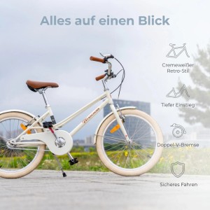 EVERCROSS Kinderfahrrad EM2 20 Zoll Retro Cremeweiß für Kinder ab 6 Jahre