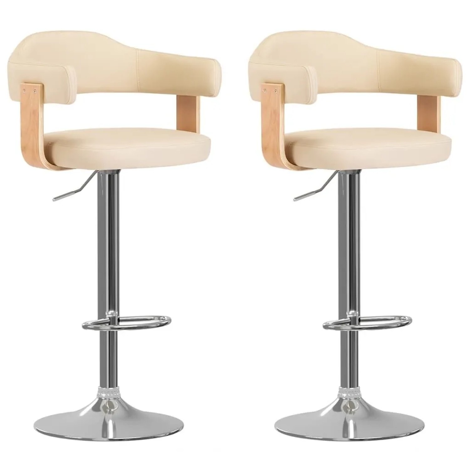vidaXL Barhocker 2 Stk Creme Bugholz und Kunstleder 327337