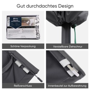 Sekey Schutzhülle für Sonnenschirme bis 350 cm, Polyester, wasserdicht, mit Stab und Zugseil.