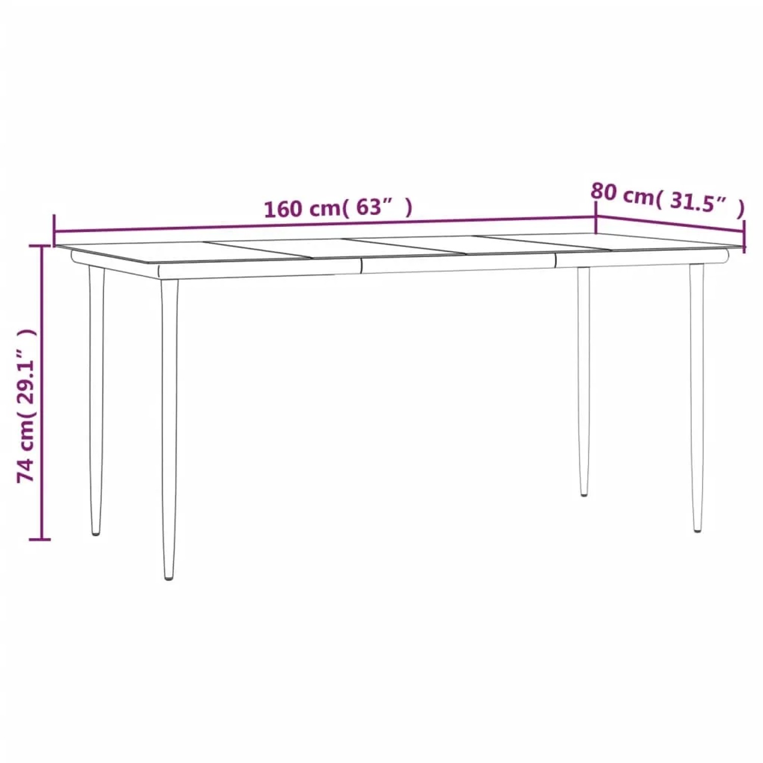 vidaXL Garten-Essgruppe, 7-teilig, schwarz, Poly Rattan, mit Maßangaben zu Tisch (160x80x74cm).