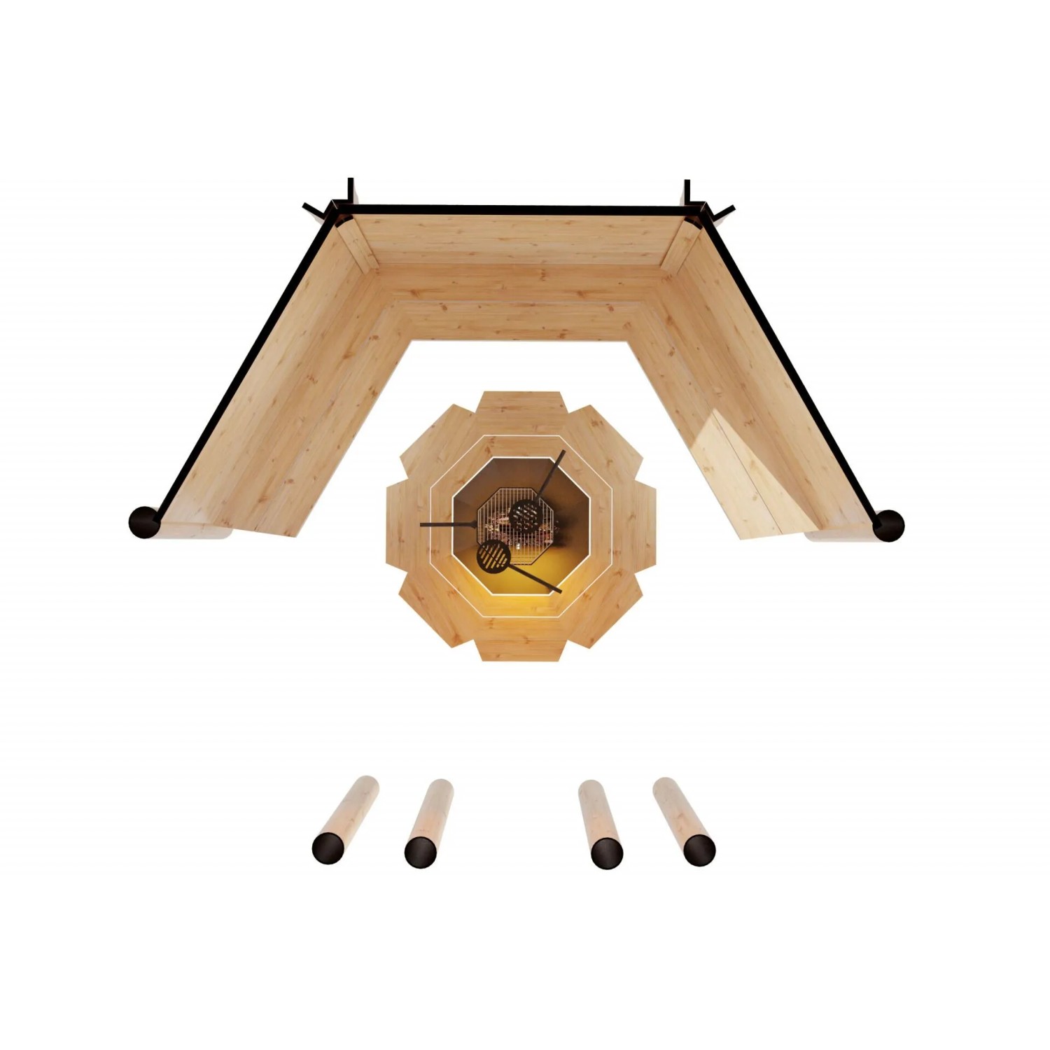 Finn Art Blockhaus Grillhütte Grillkota Elegance 9qm offen mit Grillanlage Dachschindeln Schwarz_4