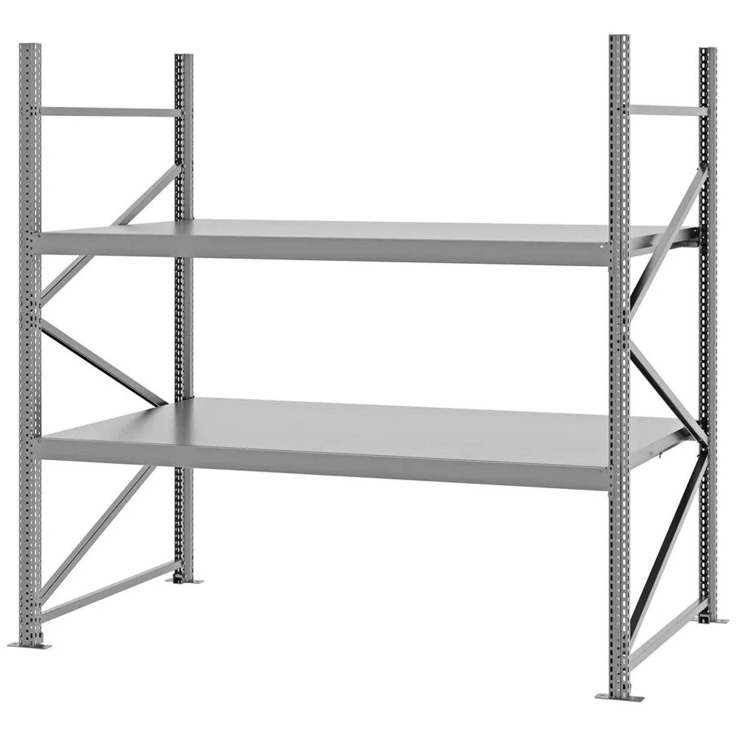 PROREGAL Weitspannregal Schraub-Stecksystem MAGNUS PRO Made In Germany Grundregal 200x200x100cm 2 Ebenen Stahlböden Fachlast 600kg Verzinkt