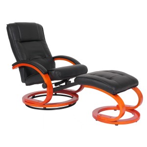 Schwarzer MCW Relaxsessel Aprilia mit Hocker und Holzgestell.