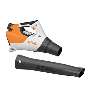 Stihl Akku-Blasgerät BGA 30, orange-weiß, mit separatem Blasrohr. Effizienter Laubbläser für Garten und Flächen.