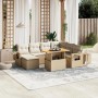 Beige 8-tlg. Garten-Sofagarnitur aus Rattan mit Kissen. Modulares Lounge Set für Terrasse und Garten.