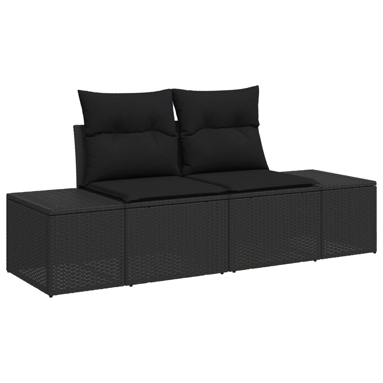 Schwarzes 9-teiliges vidaXL Garten-Sofa-Set aus Polyrattan mit Tisch und Stauraum.