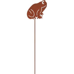 Rostfarbener Gartenstecker mit Frosch-Silhouette aus Eisen, 30cm hoch.