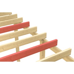 Skan Holz Schneelasterhöhung für Carport, zusätzliche Sparren aus Holz, rot markiert.
