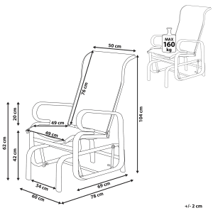 Beliani Schaukelstuhl, braun/grau, 78x60x104 cm. Gartenstuhl mit Metallgestell und Stoffbezug.