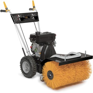Alpina Benzin-Kehrmaschine SW 60 P mit gelber Bürste und schwarzem Gehäuse.