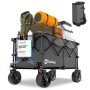 Sekey XXL Bollerwagen, faltbar, anthrazit, beladen mit Campingausrüstung. Kompakte Faltversion im Hintergrund.