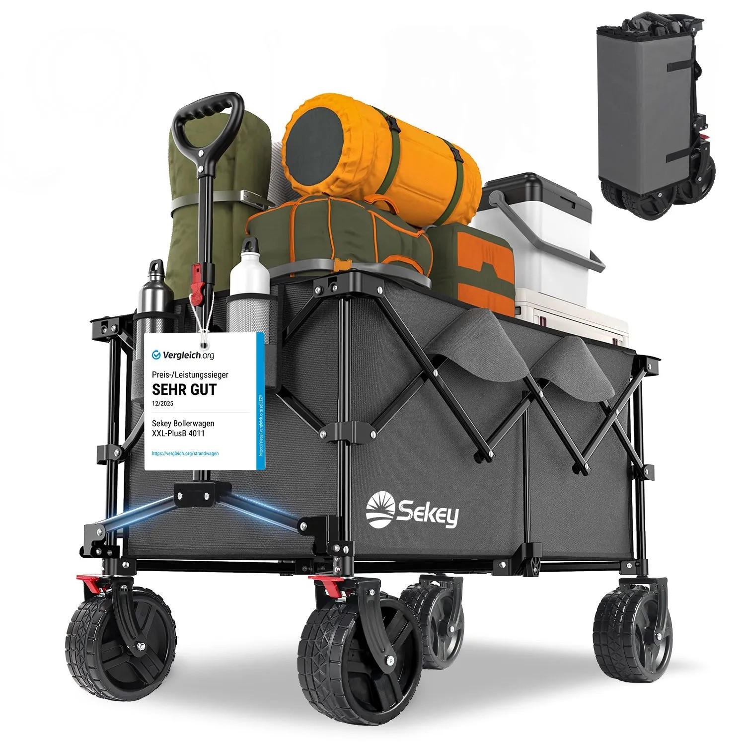 Sekey XXL Plus Bollerwagen Faltbar 200L 200KG mit Bremsen und Extra Breiten Rädern Anthrazit