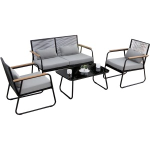 Westside Loungemöbel-Set Herberstein, 4-teilig, schwarz-grau mit Tisch und Polstersesseln.