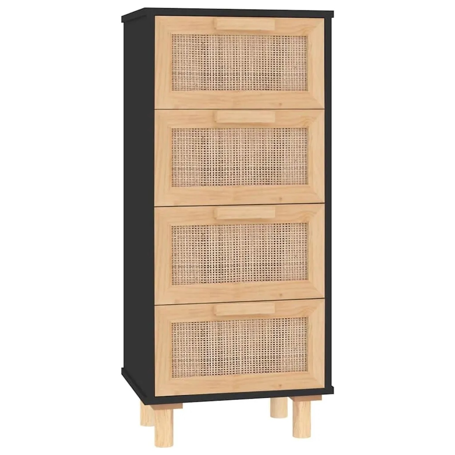 vidaXL Sideboard Schwarz 40x30x90cm Massivholz Kiefer und Natur-Rattan 3456 günstig online kaufen