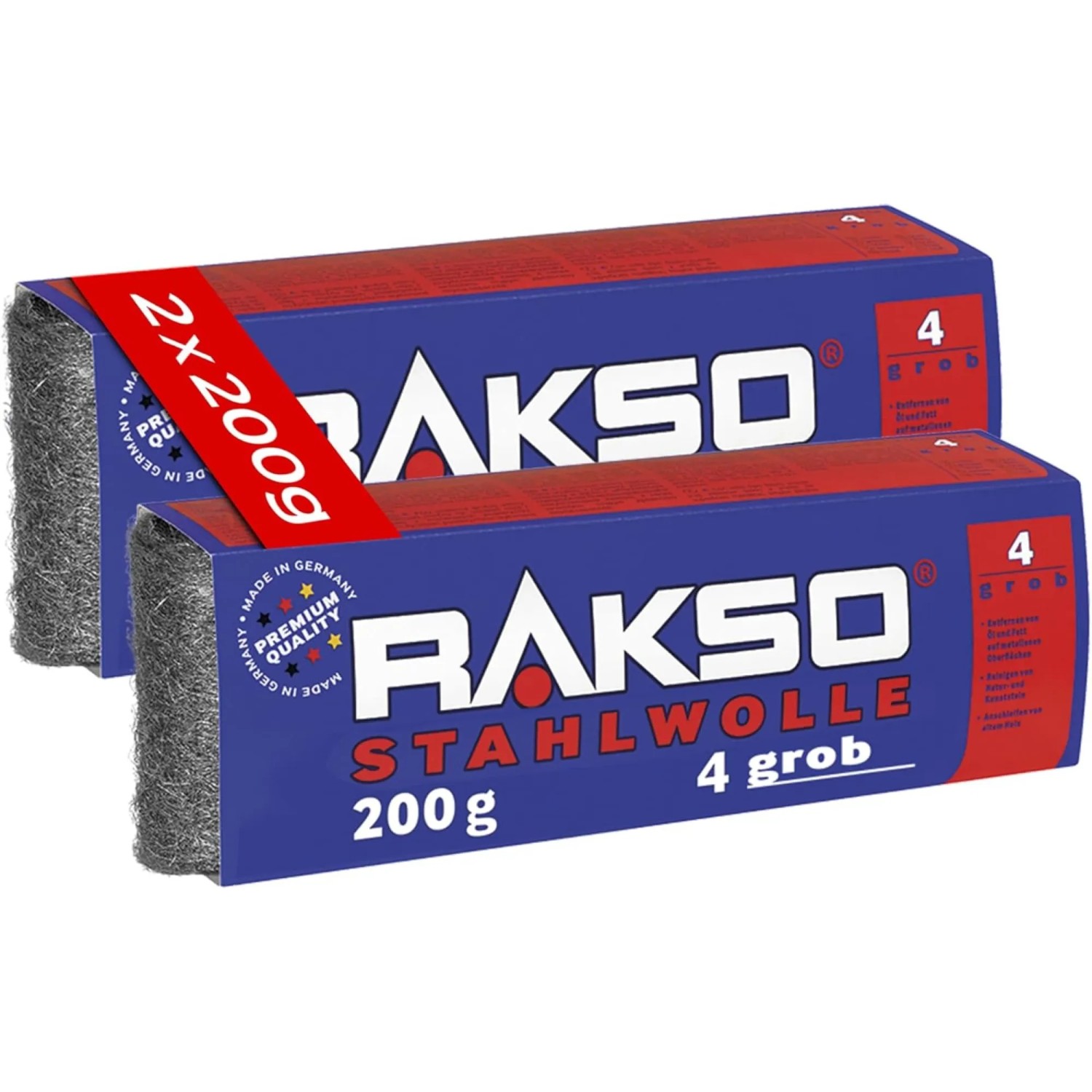 RAKSO Stahlwolle Banderole Sorte 4 Grob 2 x 200g