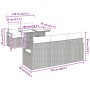 Beiges 6-tlg. Garten-Sofa-Set mit Tisch aus Poly Rattan von vidaXL, Maße sind eingezeichnet.
