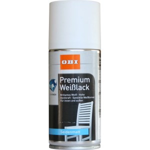OBI Premium Weißlack Spray, seidenmatt, 150ml. Buntlack-Spray für Innen- und Außenbereich.