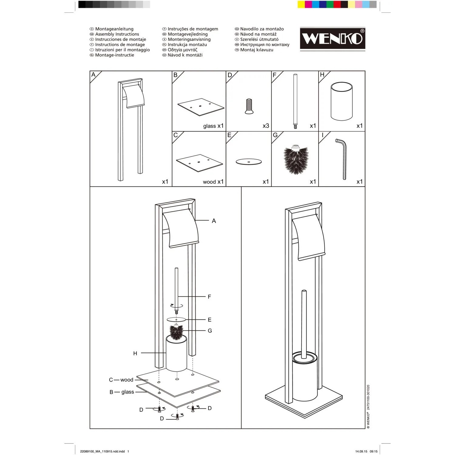 Montageanleitung für WENKO Stand WC-Garnitur Bambusa aus Bambus, Stahl und Glas.