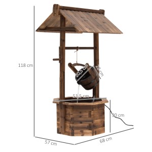 Outsunny Gartenbrunnen aus Tannenholz, verkohlt, mit Eimer und Dach. Dekorative Wasserquelle für Garten und Terrasse.