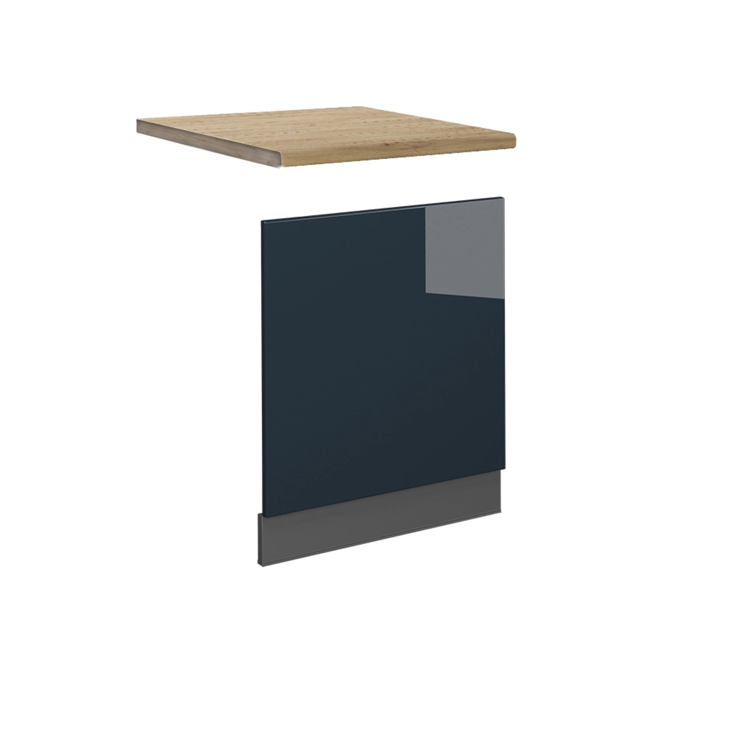 Vicco Frontblende Fame-Line Geschirrspüler Fronttür Dunkelblau Hochglanz 60 cm AP Eiche mit Anthrazit Korpus
