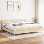Elegantes Boxspringbett in Creme (200x200 cm) mit Matratze und Stoffbezug für Schlafzimmer.