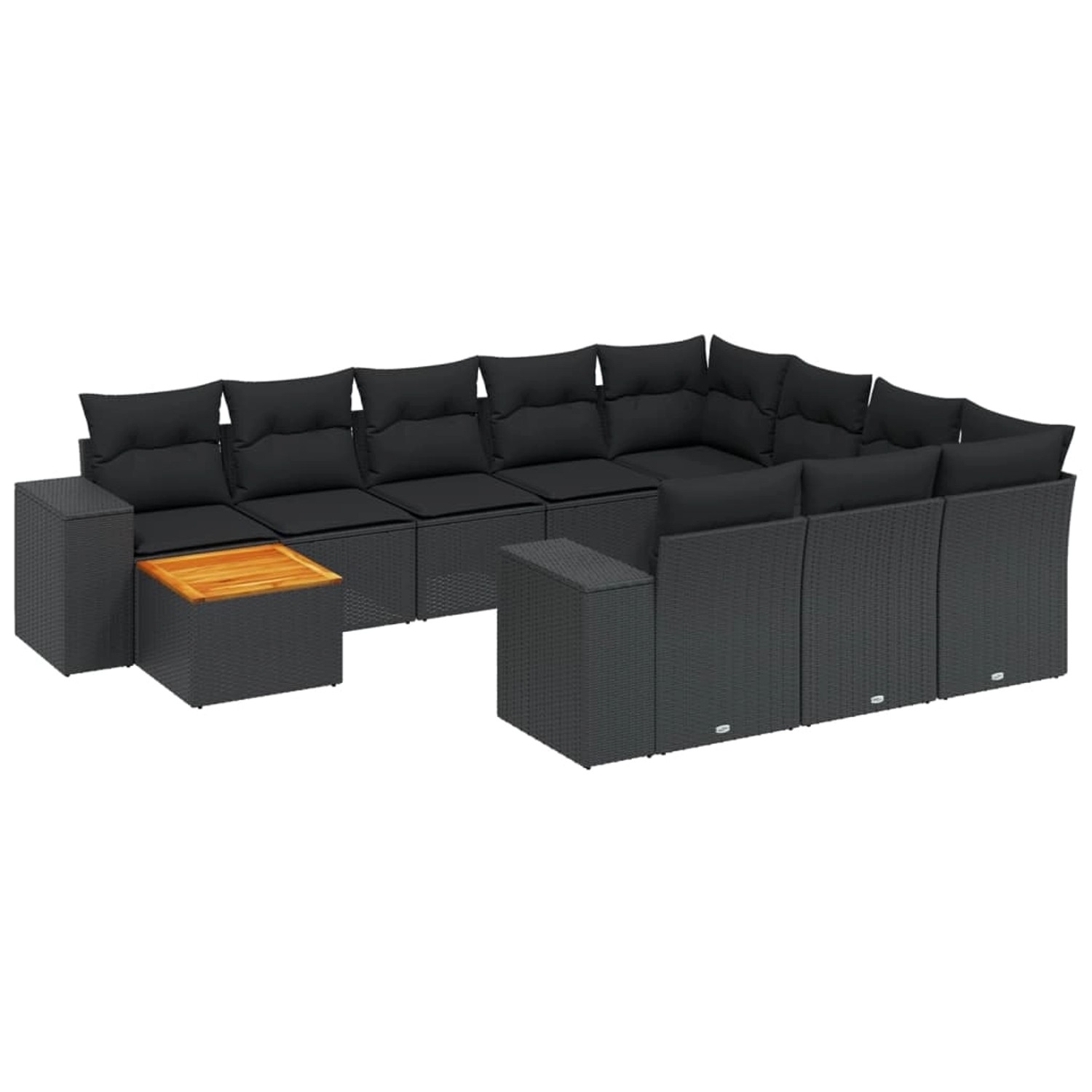 vidaXL 11-tlg Garten-Sofagarnitur mit Kissen Schwarz Poly Rattan Modell 63