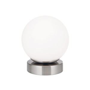 LED Tischleuchte Tricia von Orion Leuchten mit satiniertem, opalweißem Kugelschirm und Touch-Dimmer.