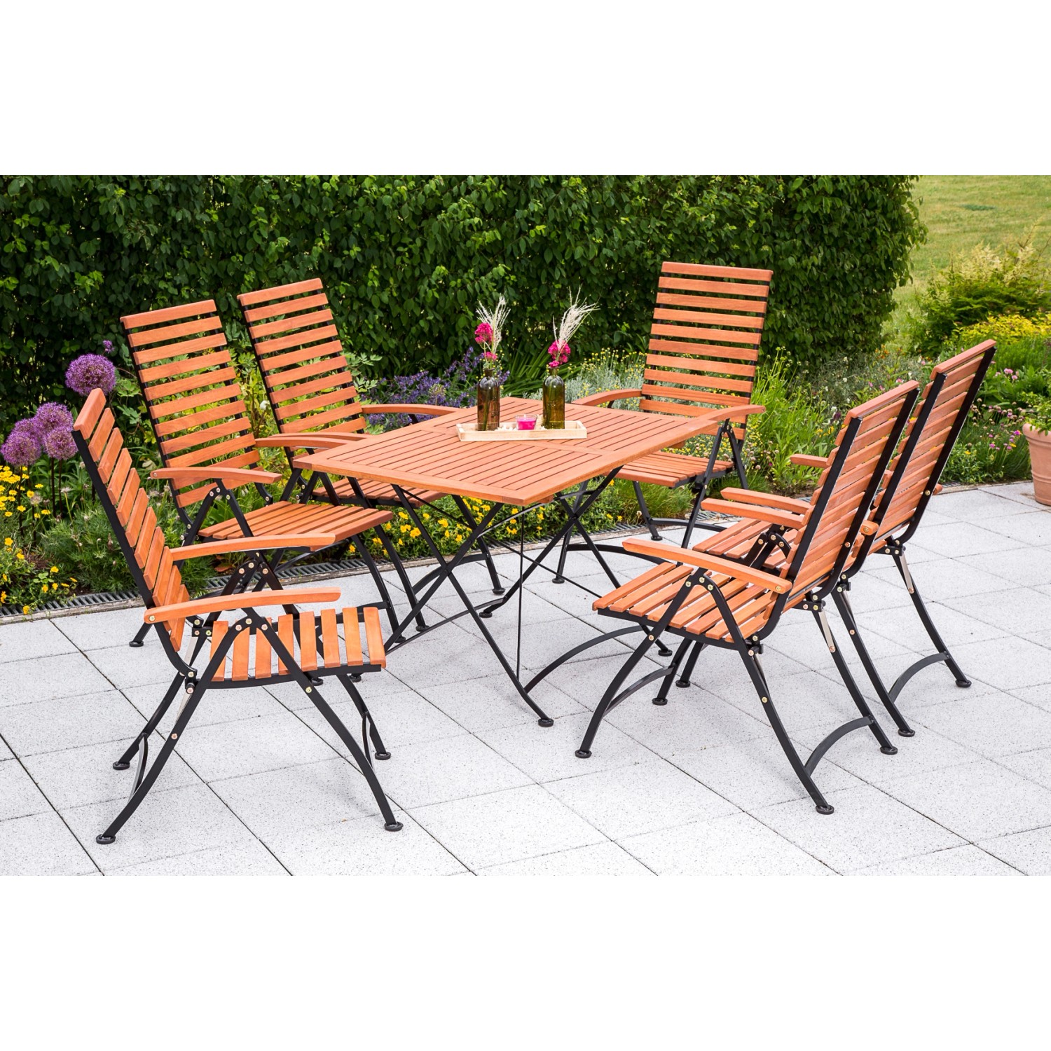 Gartenmöbel-Set Schlossgarten 7-tlg. Braun mit hoher Rückenlehne
