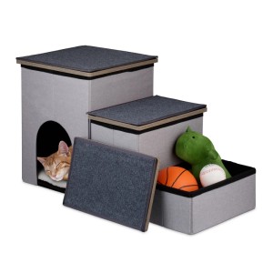 Relaxdays Hundetreppe Polyester MDF Grau Schwarz Faltbar mit Höhle 41,5 cm x 72 cm x 33 cm 6,5 kg