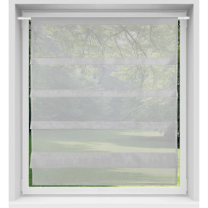 Graue Bestlivings Bistrogardine mit Raffoptik, 90x110 cm, am Fenster.