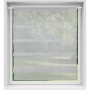 Graue Bestlivings Bistrogardine mit Raffoptik, 90x110 cm, am Fenster.