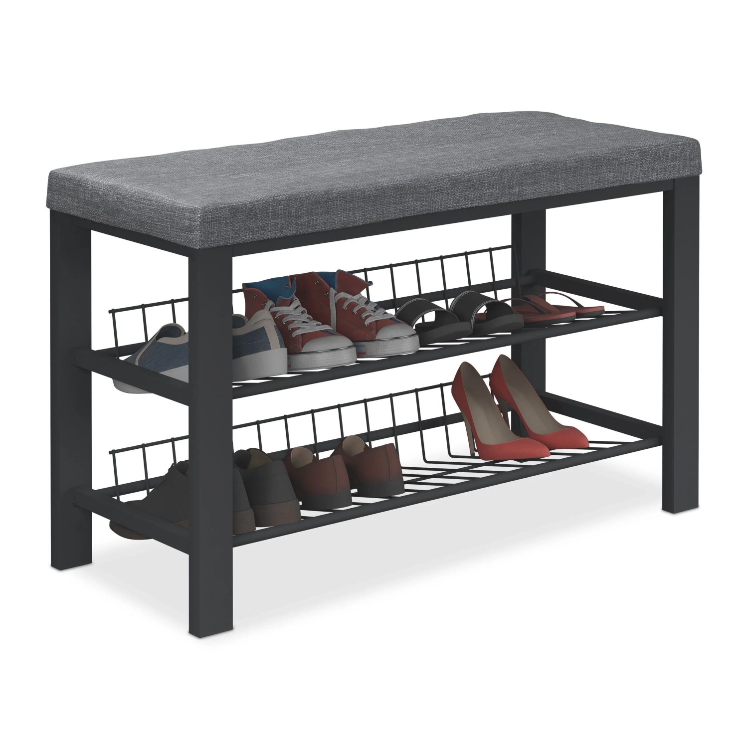 Relaxdays Schuhbank Metall Dunkelgrau mit Polster 50,5 cm x 82 cm x 33 cm 7,5 kg