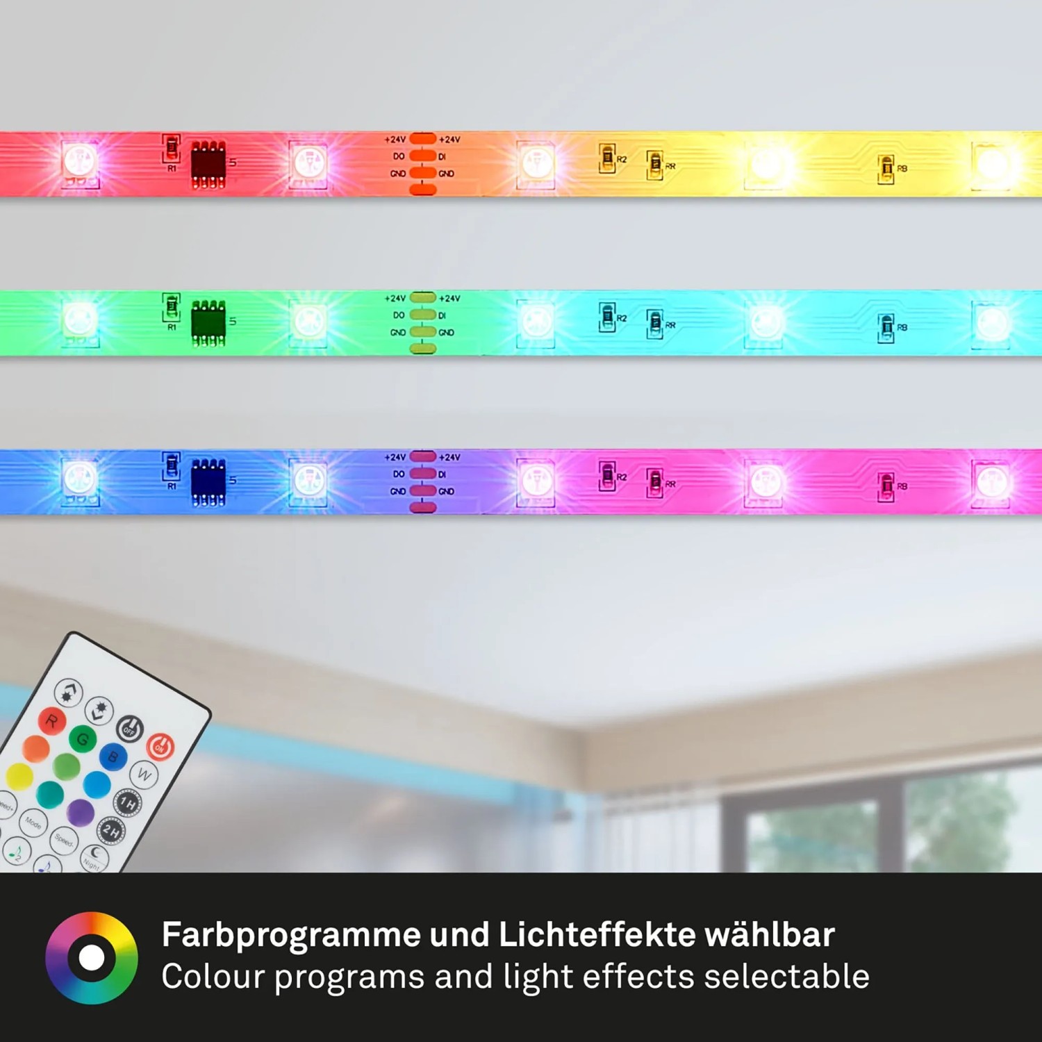 Brilo LED-Strip Magic RGB mit Farbwechsel, Musiksensor und Fernbedienung, 3 m.