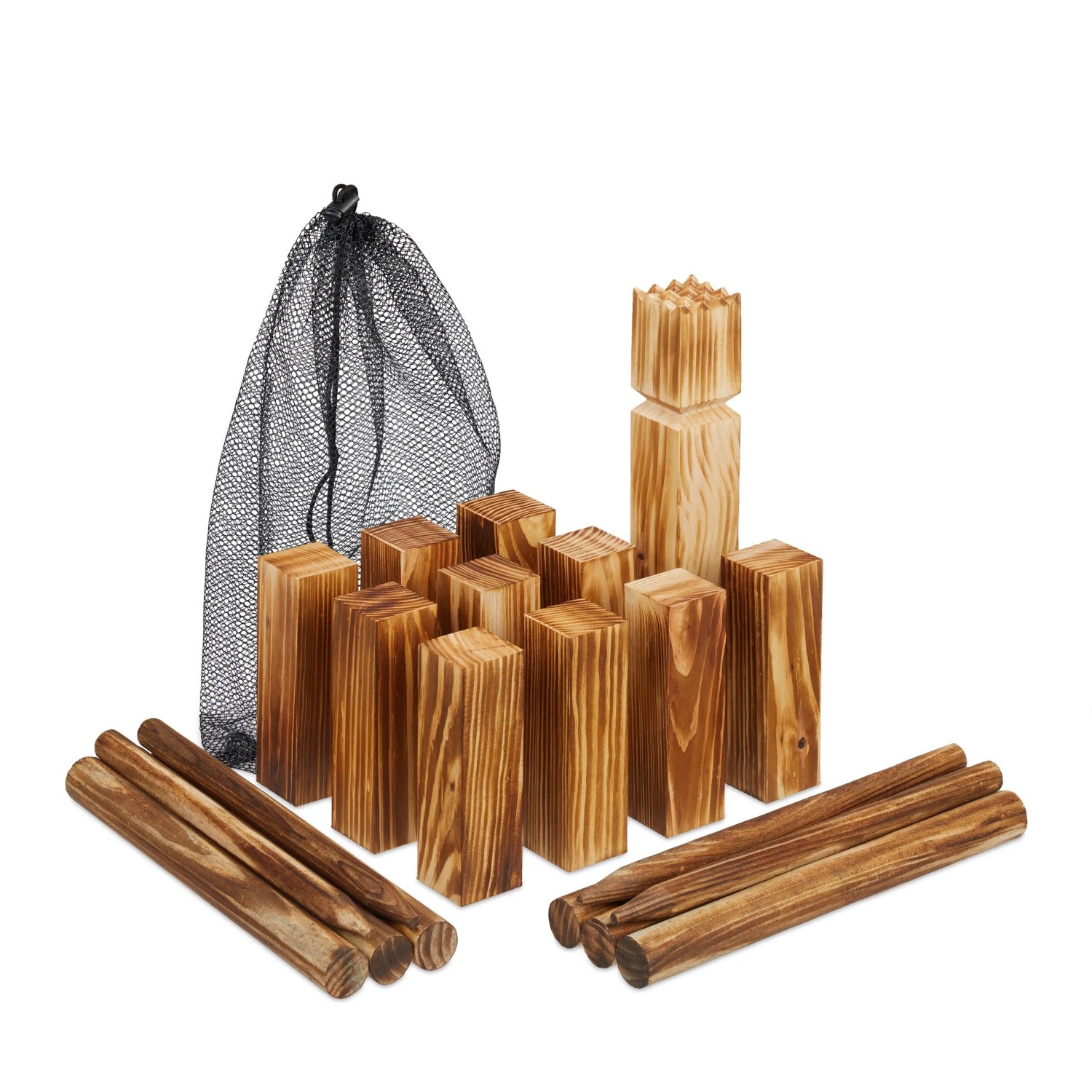 Relaxdays Wikingerspiel Holz Braun Schwarz mit Beutel 2,6 kg