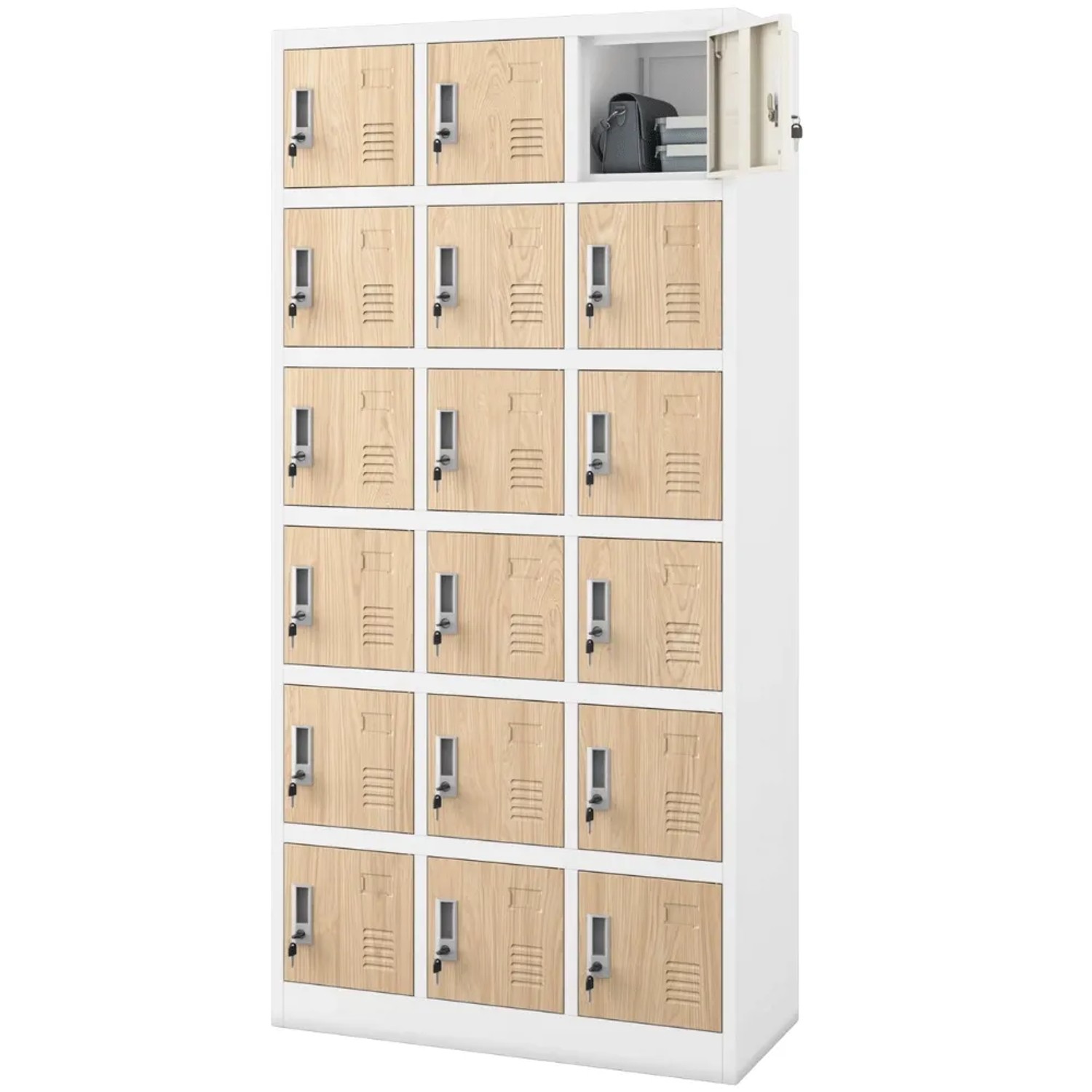 JAN NOWAK Schließfachschrank Spind KAROL 18 Fächer 185 x 90 x 40 cm Weiß-Sonoma Eiche