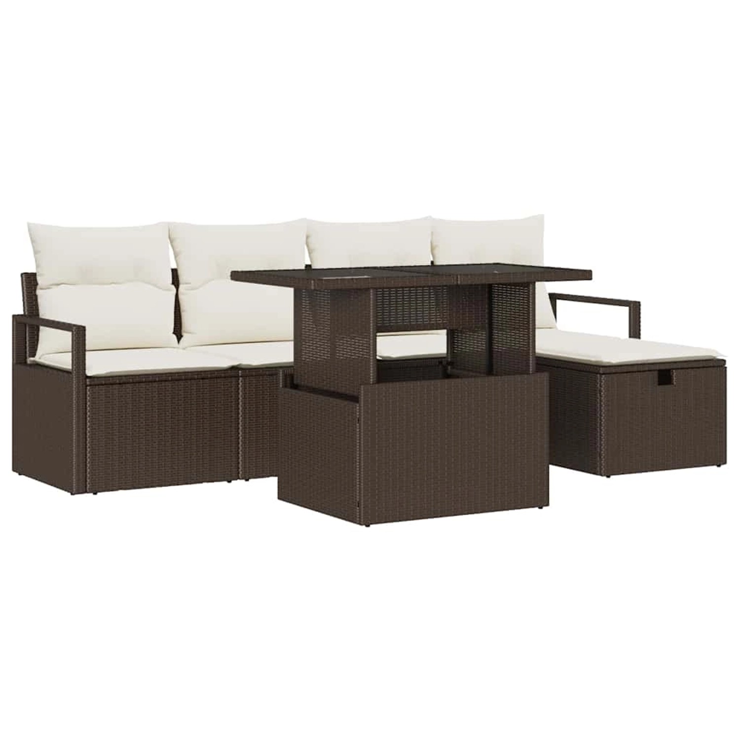 vidaXL Garten-Sofa-Set mit Kissen mit Speicher 6-Tlg Braun Poly Rattan 3361 günstig online kaufen