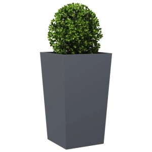 Hoher, anthrazitfarbener Stahl Pflanzkübel 45x45x75 cm mit grüner Pflanze. Ideal für Garten & Balkon.
