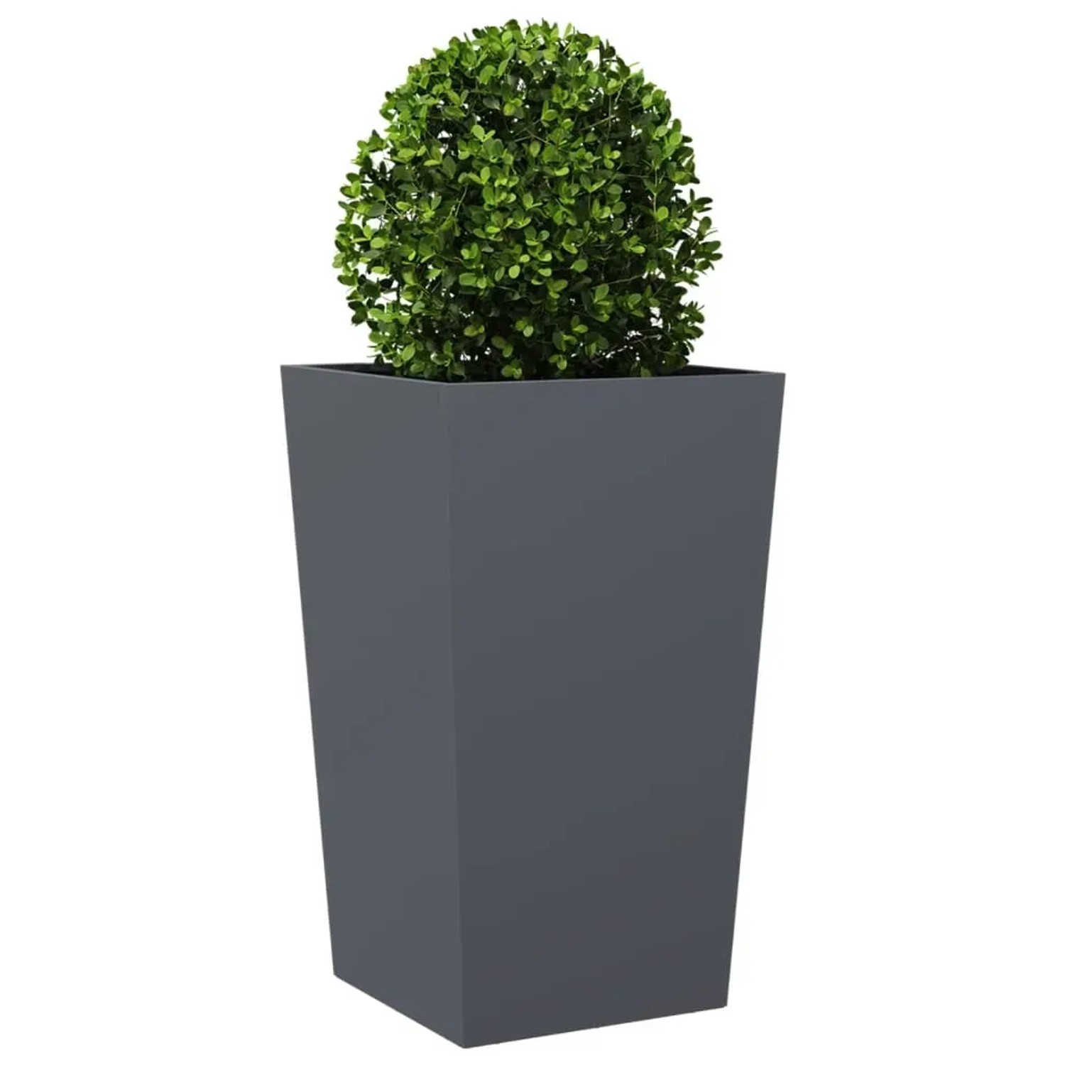Hoher, anthrazitfarbener Stahl Pflanzkübel 45x45x75 cm mit grüner Pflanze. Ideal für Garten & Balkon.