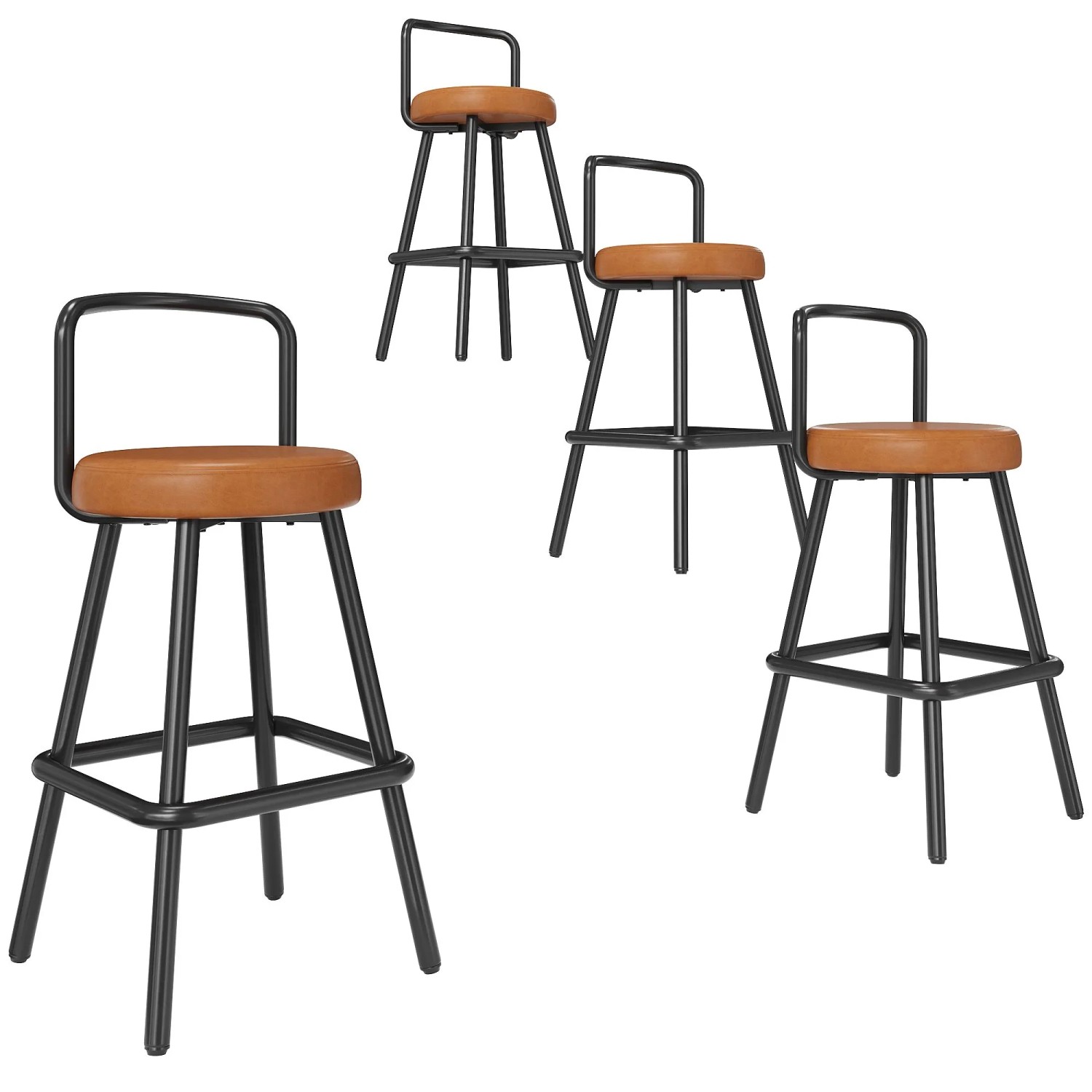 Merax Barhocker 4Er Set Braun PU Mit Rückenlehne Und Fußstütze