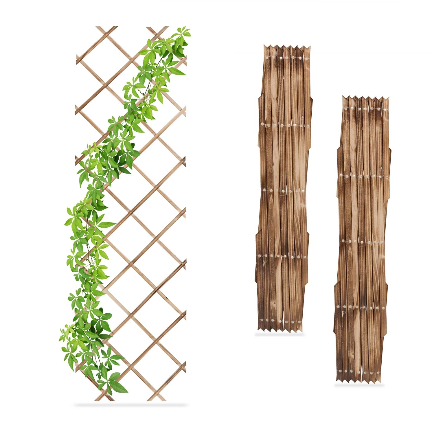 Relaxdays Scherengitter 3er Set Tannenholz Braun Ausziehbar 180 cm x 60 cm x 1,5 cm 1,65 kg