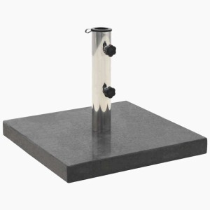 Quadratischer, schwarzer vidaXL Sonnenschirmständer aus Granit (28,5 kg) mit Edelstahl-Halterung.