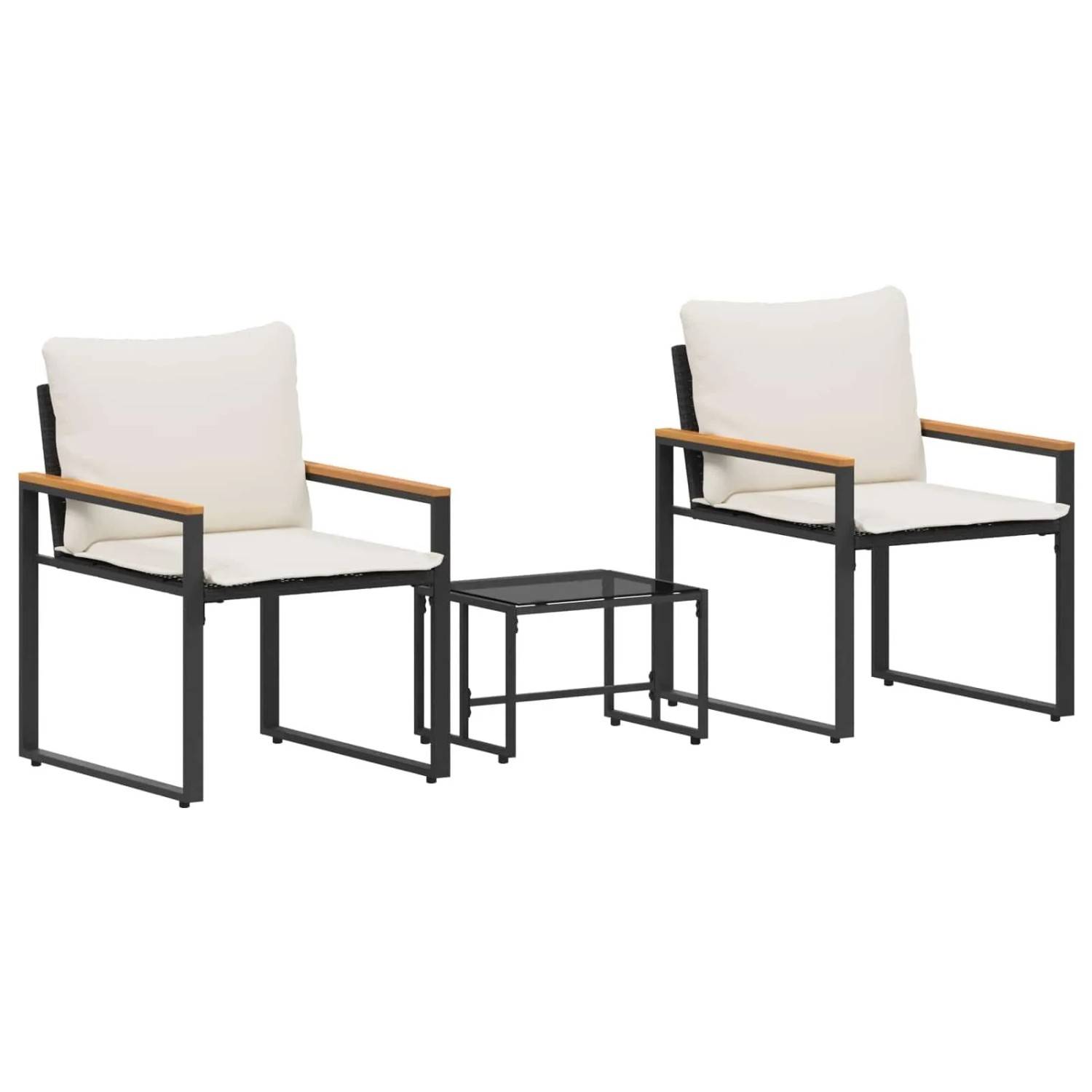 vidaXL Möbelsets mit Kissen 3-Tlg Schwarz und Cremeweiß Rattan 42026946