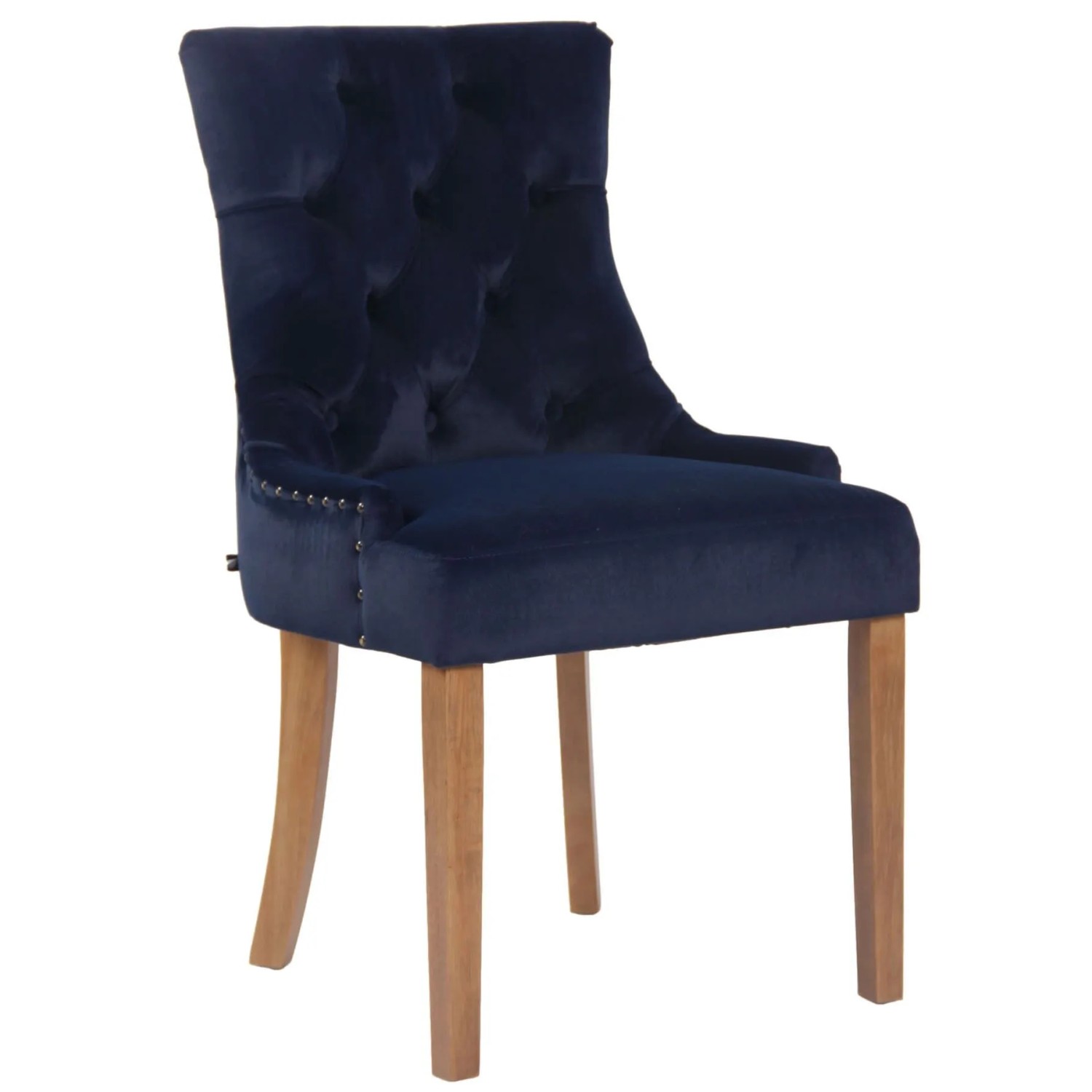 DELUKE Esszimmerstuhl HILON Samt Blau 55x58x92cm Hellbraun Essstühle Esszimmerstühle Küchenstühle Wohnzimmerstühle