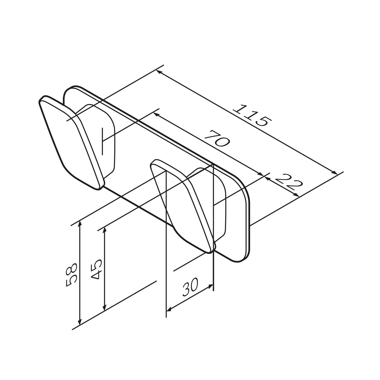 Technische Zeichnung: AM.PM Doppelhaken Inspire V2.0 Chrom, Maße für Bad-Sicherheit.