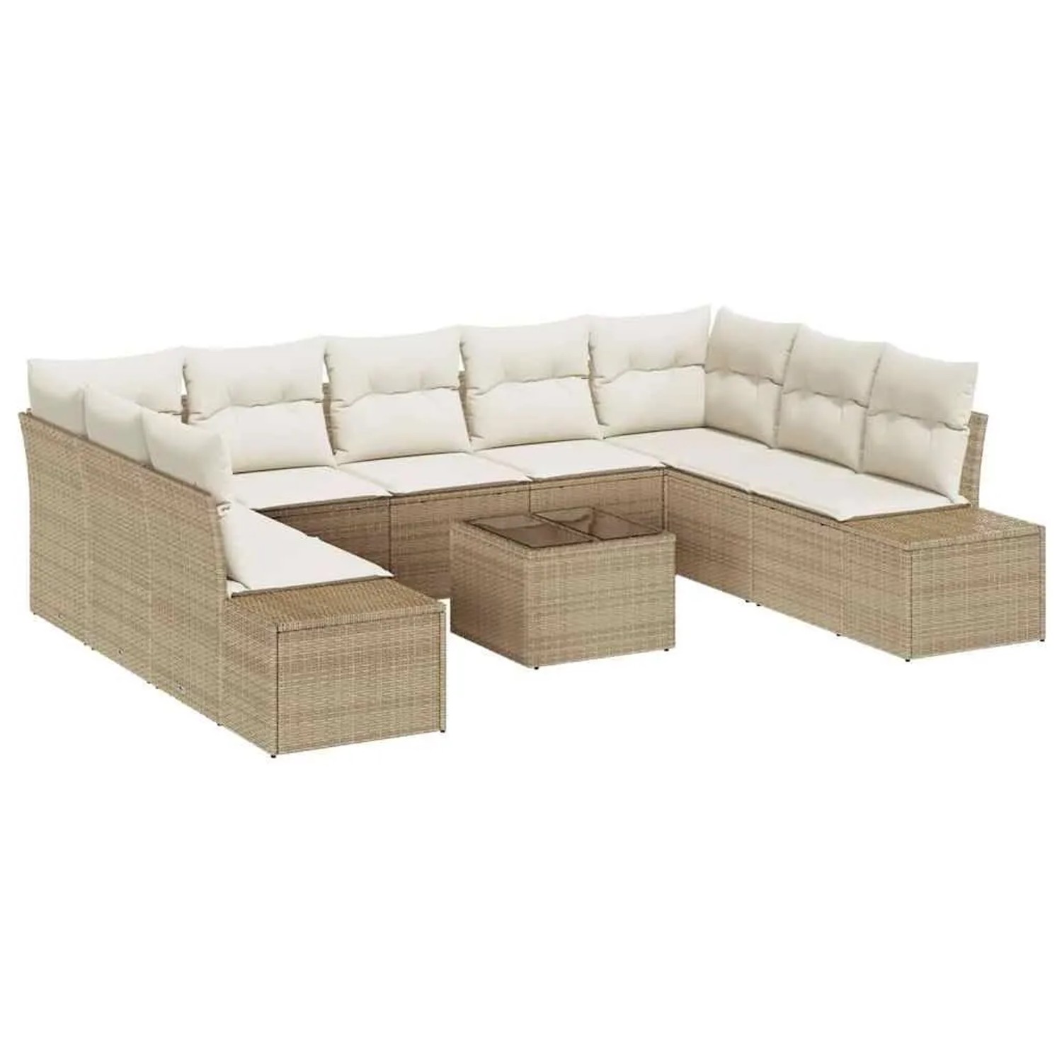 vidaXL Gartensofa-set mit Kissen 9-Tlg Beige und Creme Poly-Rattan 3355900