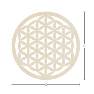 Wanddeko Blume des Lebens aus Holz (Pappel, 60x60cm) für Wohnzimmer & Schlafzimmer.