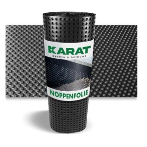 Schwarze KARAT Noppenfolie 50x250cm für Bau und Garten.
