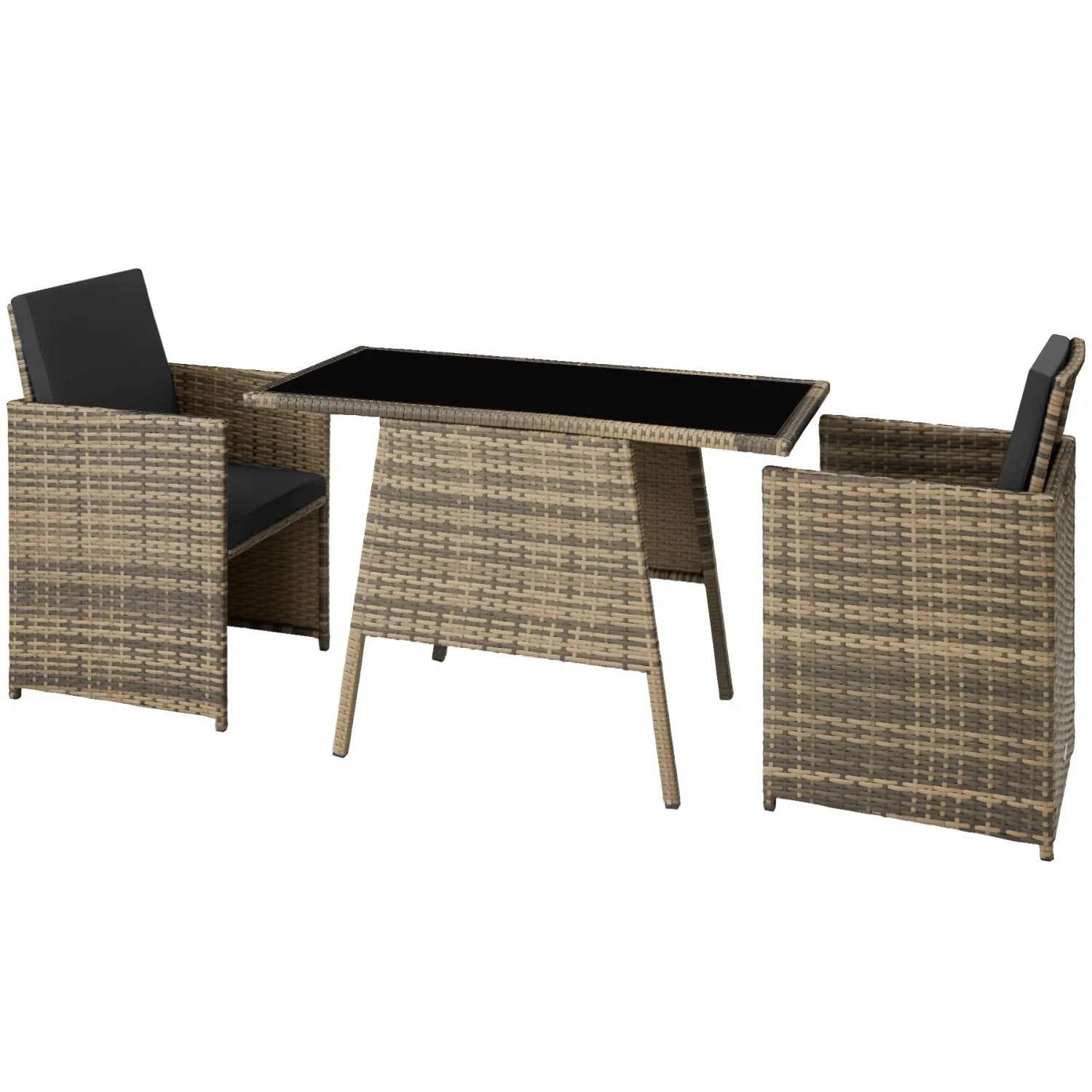Tectake Rattan Sitzgruppe Lausanne Für 2 Personen Widerstandsfähig  52 50 x 56 x 88 cm Natur