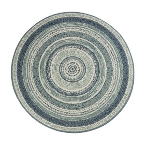 Runder, blauer Outdoorteppich Zoe von KARAT mit konzentrischen Kreisen, 120 cm Durchmesser.